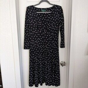 Ralph Lauren Dress - Size 10 - 3/4 Sleeve - Black - V-neck
